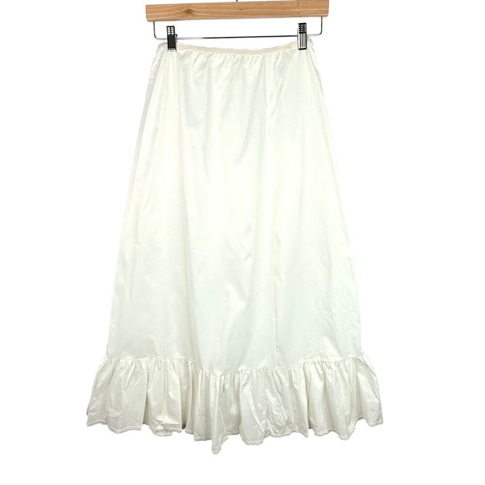 Vintage 70s Opalaire Dupon Antron III Long White Skirt Slip WIth Ruffle Hem M - Picture 2 of 6